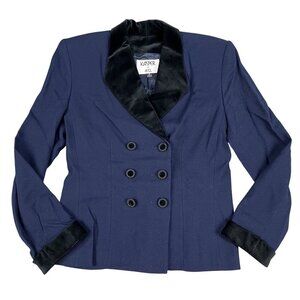 Kasper for A.S.L. Womens 100% Wool Double Breasted Blue Career Blazer Sz 8